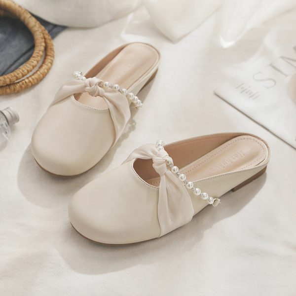 Sheepskin Closed-Toe Half Slippers for Women - 2025 Spring/Summer Lazy Fairy Style Flat Outdoor Footwear