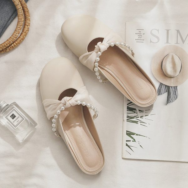 Sheepskin Closed-Toe Half Slippers for Women - 2025 Spring/Summer Lazy Fairy Style Flat Outdoor Footwear