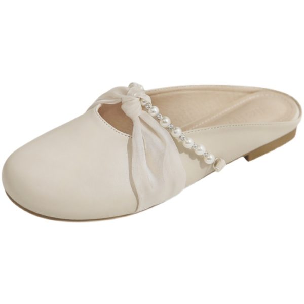 Sheepskin Closed-Toe Half Slippers for Women - 2025 Spring/Summer Lazy Fairy Style Flat Outdoor Footwear