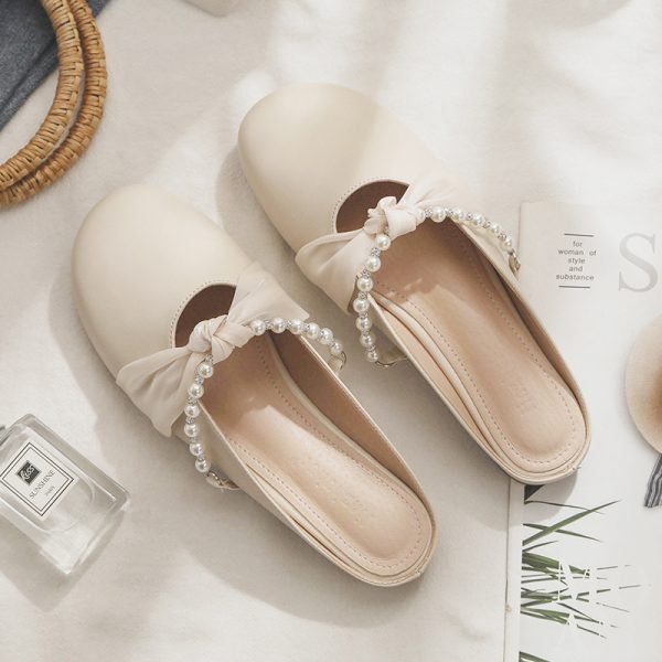 Sheepskin Closed-Toe Half Slippers for Women - 2025 Spring/Summer Lazy Fairy Style Flat Outdoor Footwear
