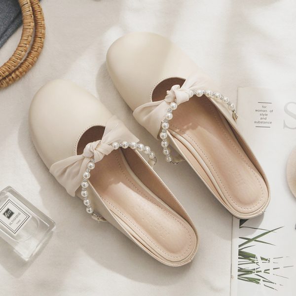 Sheepskin Closed-Toe Half Slippers for Women - 2025 Spring/Summer Lazy Fairy Style Flat Outdoor Footwear