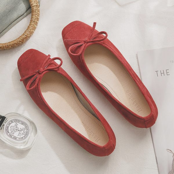 Sheepskin Evening Ballet Flats for Women, Shallow Mouth French Style Red Flats Perfect with Skirts, Elegant and Comfortable Footwear