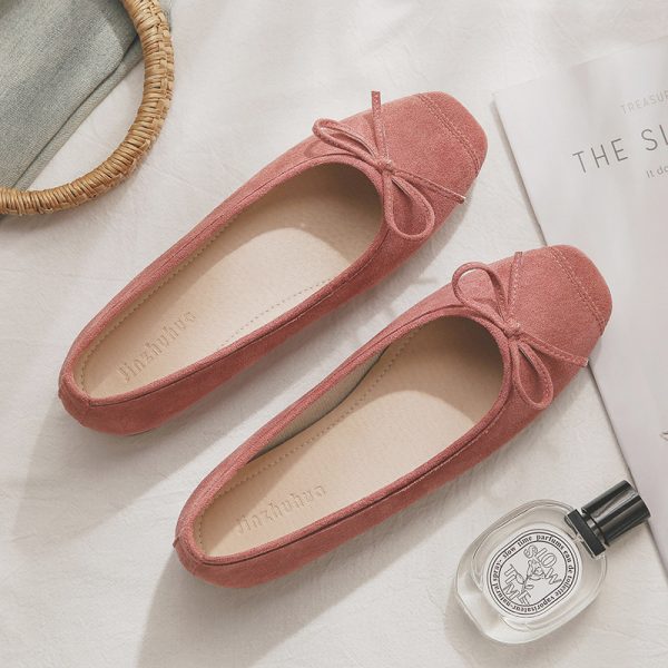 Sheepskin Evening Ballet Flats for Women, Shallow Mouth French Style Red Flats Perfect with Skirts, Elegant and Comfortable Footwear