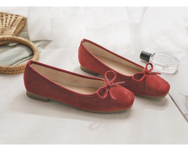 Sheepskin Evening Ballet Flats for Women, Shallow Mouth French Style Red Flats Perfect with Skirts, Elegant and Comfortable Footwear