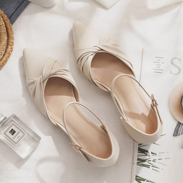 Sheepskin Mary Jane Shoes - Pointed Toe Chunky Heel Closed-Toe Sandals for Women - Fairy Style Spring 2025 Summer Footwear