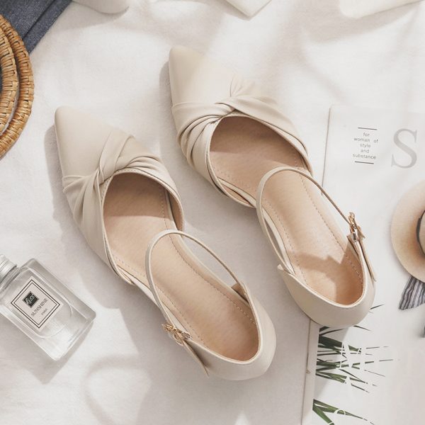 Sheepskin Mary Jane Shoes - Pointed Toe Chunky Heel Closed-Toe Sandals for Women - Fairy Style Spring 2025 Summer Footwear