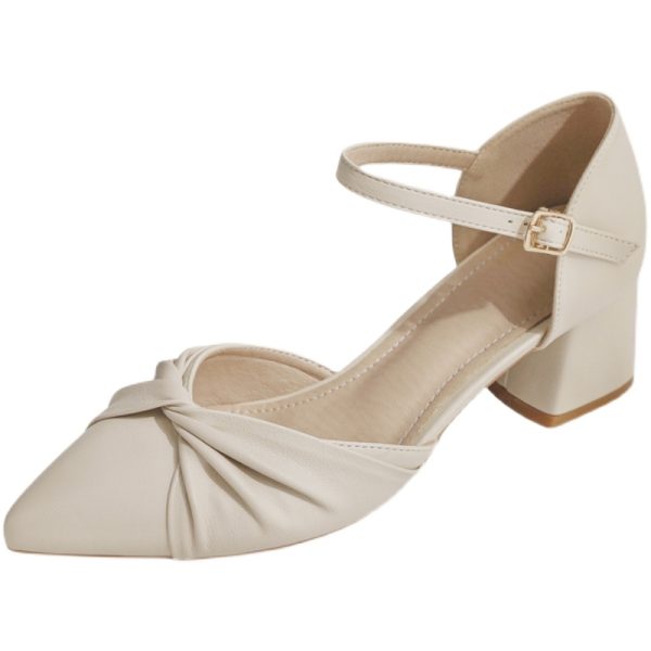 Sheepskin Mary Jane Shoes - Pointed Toe Chunky Heel Closed-Toe Sandals for Women - Fairy Style Spring 2025 Summer Footwear
