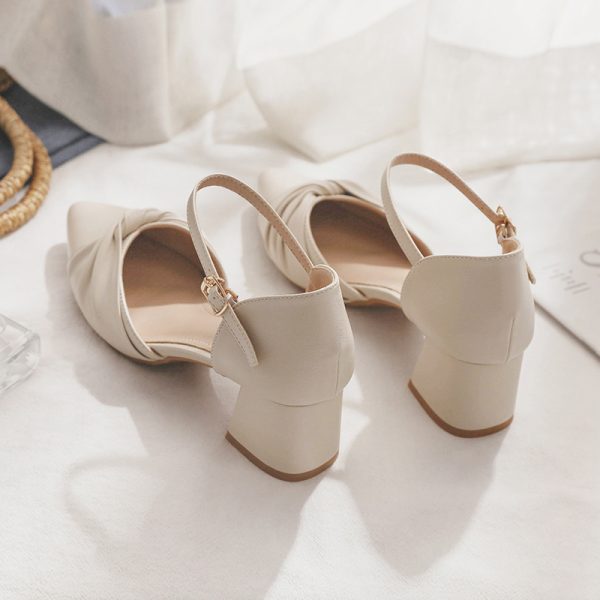 Sheepskin Mary Jane Shoes - Pointed Toe Chunky Heel Closed-Toe Sandals for Women - Fairy Style Spring 2025 Summer Footwear