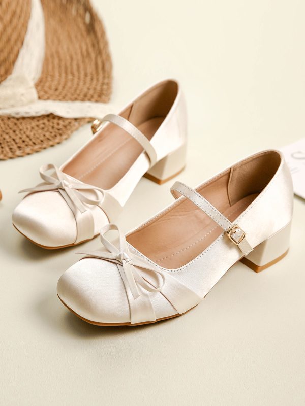 Sheepskin Mary Jane Women's Shoes, Chunky Heel High Heels for Skirts, French Style Spring Autumn Fashion