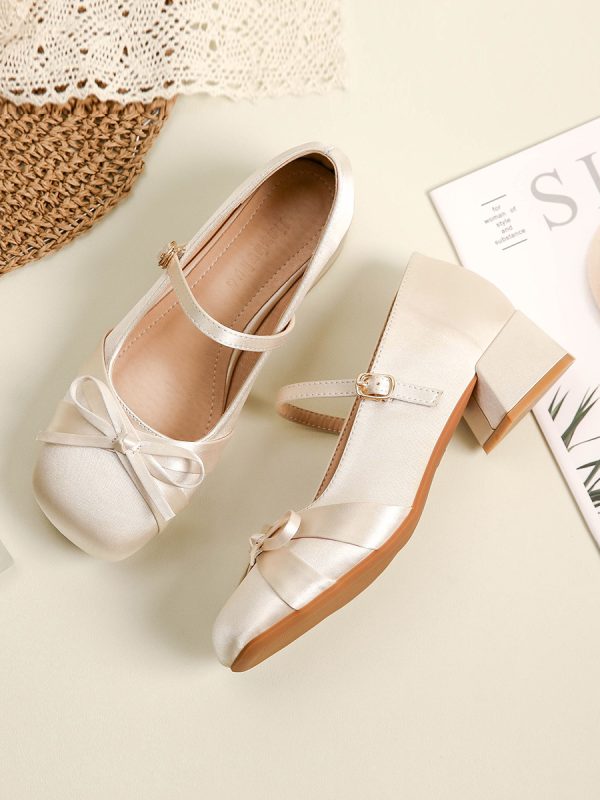 Sheepskin Mary Jane Women's Shoes, Chunky Heel High Heels for Skirts, French Style Spring Autumn Fashion