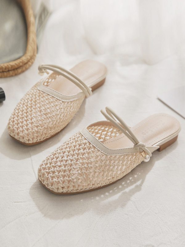 Sheepskin Slip-On French Flat Hollow-Out Half Slippers for Women - Summer Outdoor Style for Skirts and Casual Looks