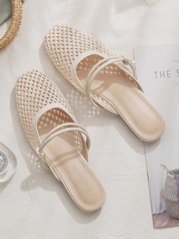Sheepskin Slip-On French Flat Hollow-Out Half Slippers for Women - Summer Outdoor Style for Skirts and Casual Looks