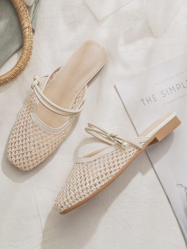 Sheepskin Slip-On French Flat Hollow-Out Half Slippers for Women - Summer Outdoor Style for Skirts and Casual Looks