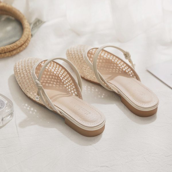 Sheepskin Slip-On French Flat Hollow-Out Half Slippers for Women - Summer Outdoor Style for Skirts and Casual Looks