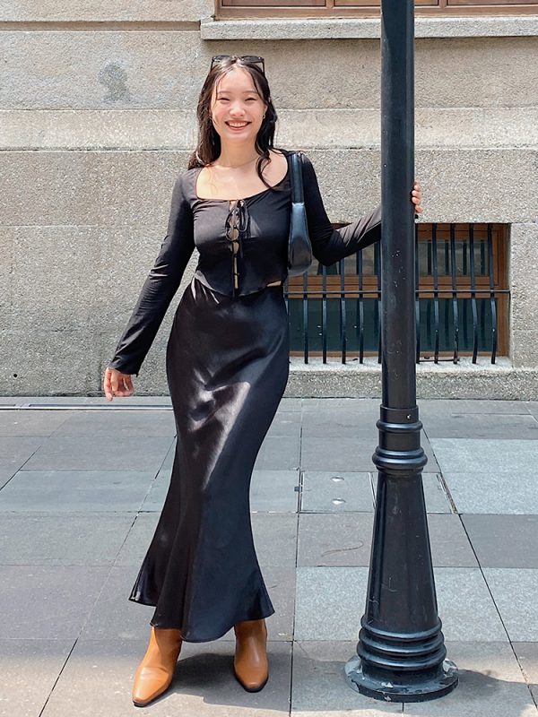 Sheer Black Long-Sleeve Cardigan - Sexy Slim-Fit Hollow-Out Design for 90s Y2K Style Fashion