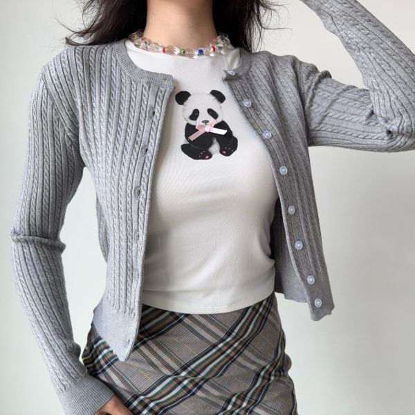 Short Knitted Cardigan Sweater for Women in American College Style - Soft Flattering Twist Design