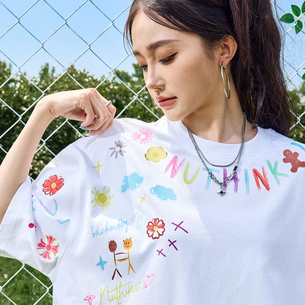Short Sleeve Cartoon Graffiti T-Shirt - Heavyweight American Streetwear, Unisex 2025 Style, Urban Fashion