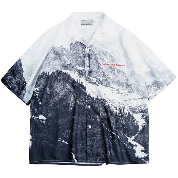 Short Sleeve Snow Mountain Hawaii Cuba Vacation Shirt - Trendy Y2K Style for Summer Outings