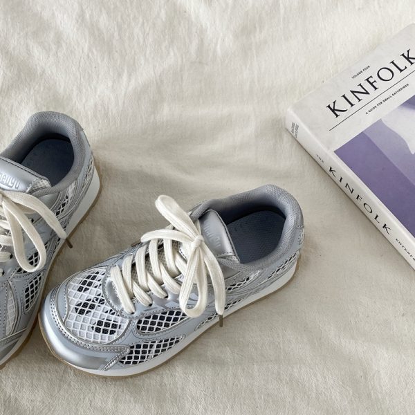 Silver Mesh Breathable Sports Shoes for Women - Lightweight Casual Dad Sneakers for Summer, Perfect for Small Feet