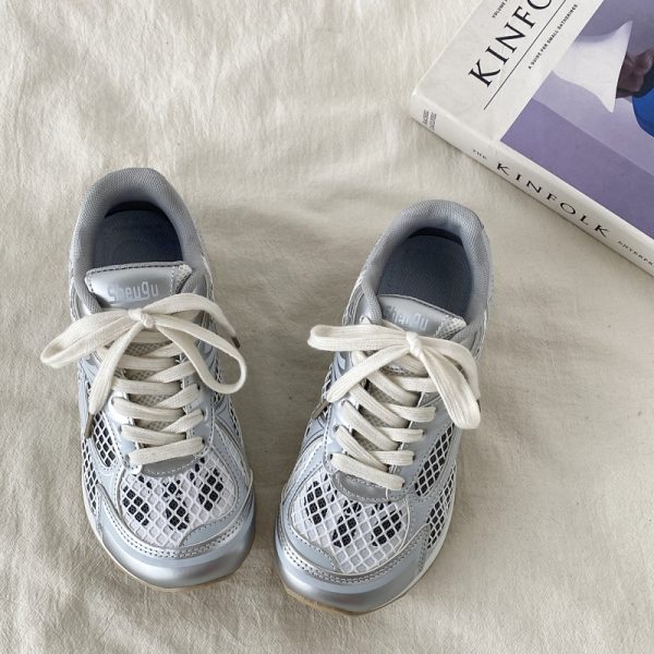 Silver Mesh Breathable Sports Shoes for Women - Lightweight Casual Dad Sneakers for Summer, Perfect for Small Feet