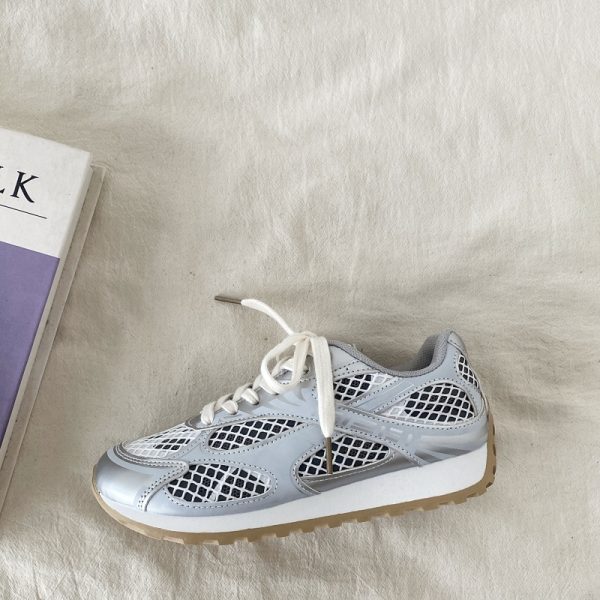 Silver Mesh Breathable Sports Shoes for Women - Lightweight Casual Dad Sneakers for Summer, Perfect for Small Feet