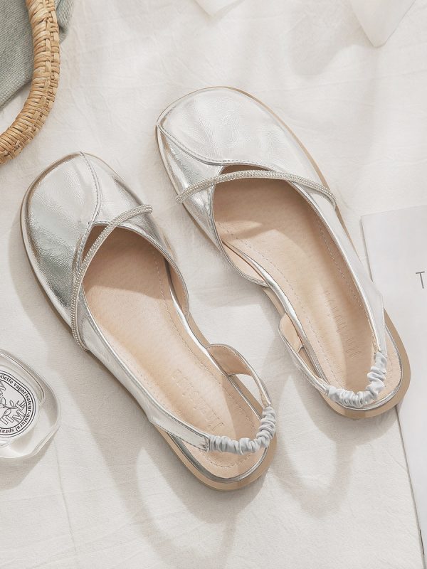 Silver Open-Toe Sheepskin Flat Evening Shoes for Women - Stylish Summer Sandals, Perfect for Outdoor Wear 2025
