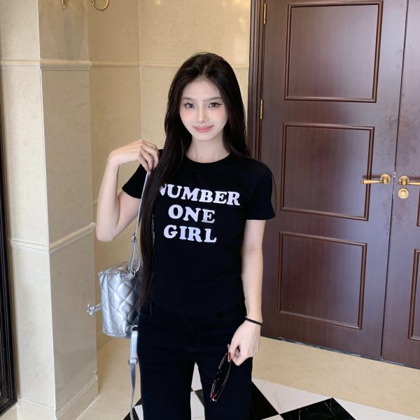 Sister Letter Print Short Sleeve T-Shirt for Women - 2025 Spring Slim Fit Casual Top in Trendy Y2K Style