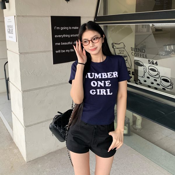 Sister Letter Print Short Sleeve T-Shirt for Women - 2025 Spring Slim Fit Casual Top in Trendy Y2K Style