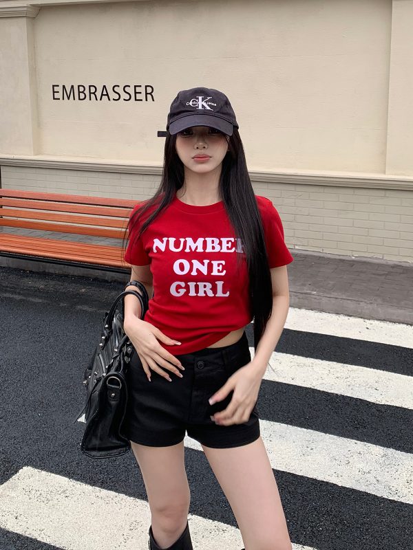 Sister Letter Print Short Sleeve T-Shirt for Women - 2025 Spring Slim Fit Casual Top in Trendy Y2K Style