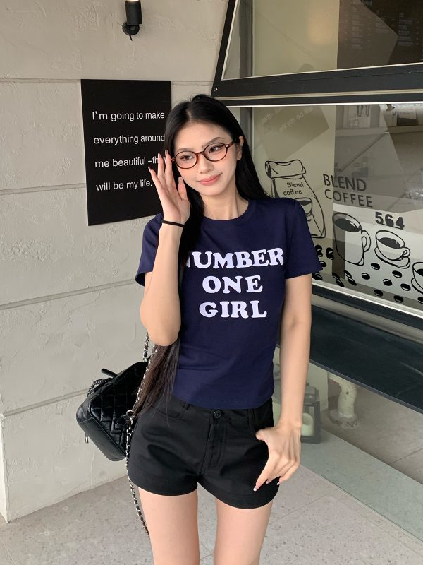 Sister Letter Print Short Sleeve T-Shirt for Women - 2025 Spring Slim Fit Casual Top in Trendy Y2K Style