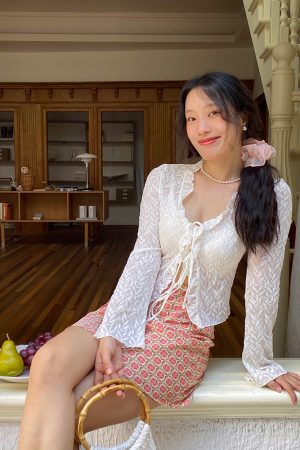 Slightly Sheer French Lace V-Neck Tie Cardigan for Women - Summer Sun Protection, Lightweight, Chic Layering Piece