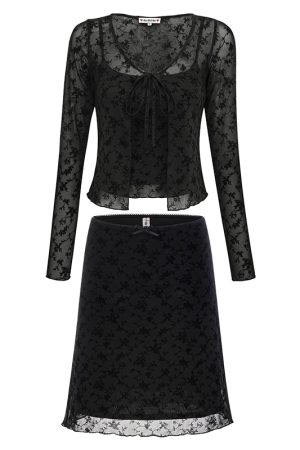 Slim-Fit Black Cardigan with Camisole & High-Waisted Mini Skirt Set â€“ European & American Style Women's Fashion Ensemble