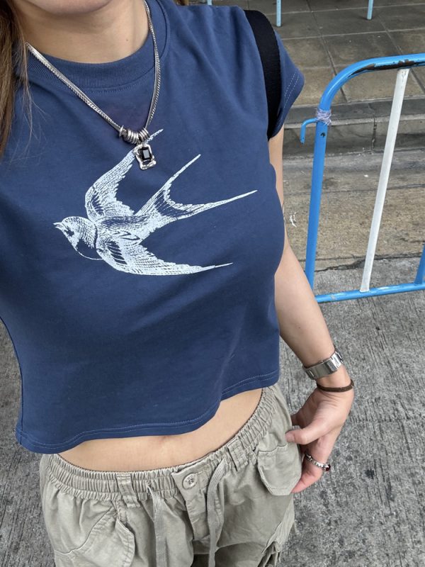Slim-Fit Crop Short-Sleeve T-Shirt for Women - American Style High Street Summer Top, Trendy Shoulder Design, Y2K Fashion