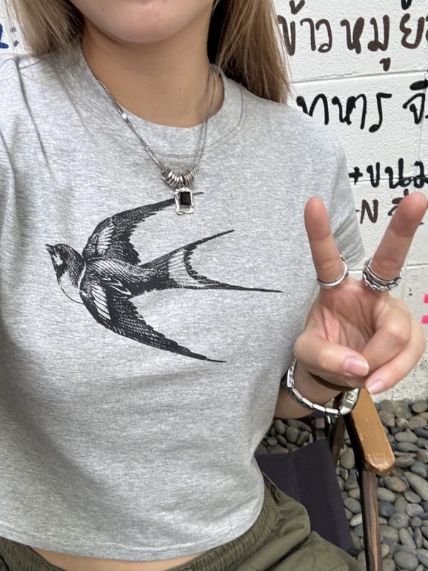 Slim-Fit Crop Short-Sleeve T-Shirt for Women - American Style High Street Summer Top, Trendy Shoulder Design, Y2K Fashion