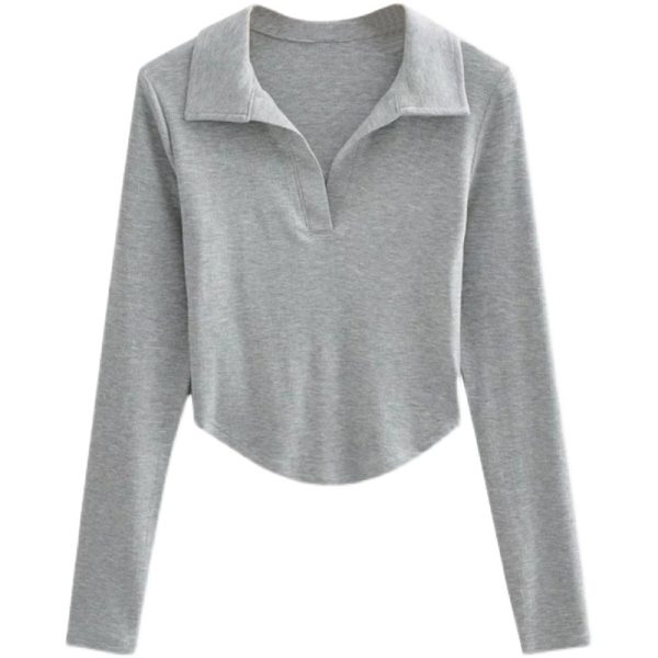 Slim Fit Long Sleeve V-Neck T-Shirt Top - Simple Solid Color Basic for Women - Sexy European & American Style Fashion Essential