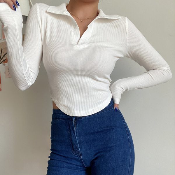 Slim Fit Long Sleeve V-Neck T-Shirt Top - Simple Solid Color Basic for Women - Sexy European & American Style Fashion Essential