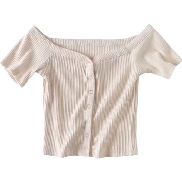 Slim Fit One-Shoulder Ribbed Crop Top T-Shirt for Women - European American Style, Short Sleeve, High Waist, Stretchy Fashion Top