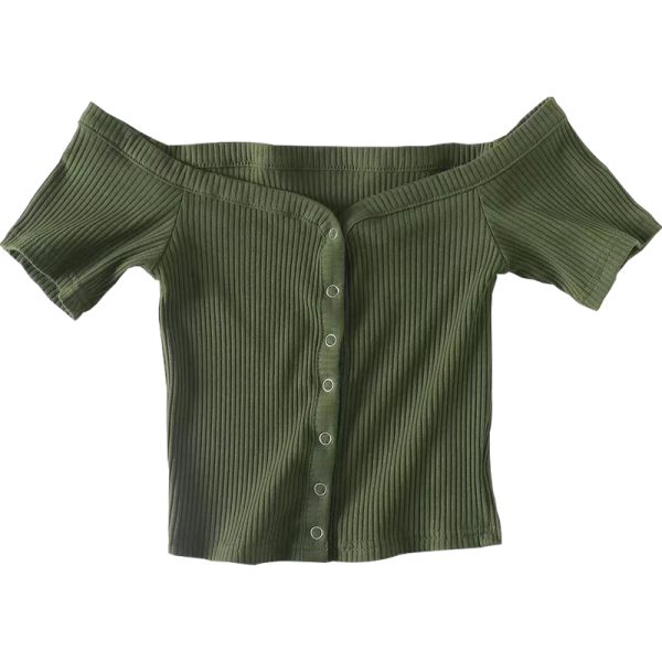 Slim Fit One-Shoulder Ribbed Crop Top T-Shirt for Women - European American Style, Short Sleeve, High Waist, Stretchy Fashion Top