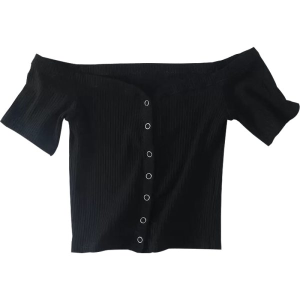 Slim Fit One-Shoulder Ribbed Crop Top T-Shirt for Women - European American Style, Short Sleeve, High Waist, Stretchy Fashion Top
