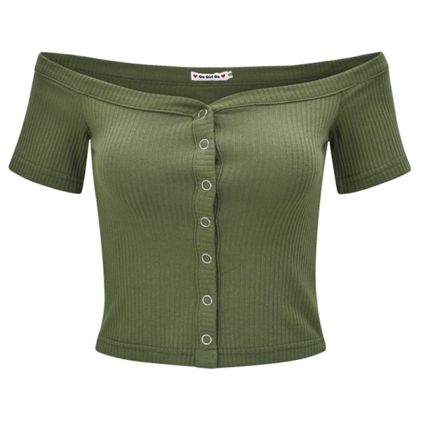 Slim Fit One-Shoulder Ribbed Crop Top T-Shirt for Women - European American Style, Short Sleeve, High Waist, Stretchy Fashion Top