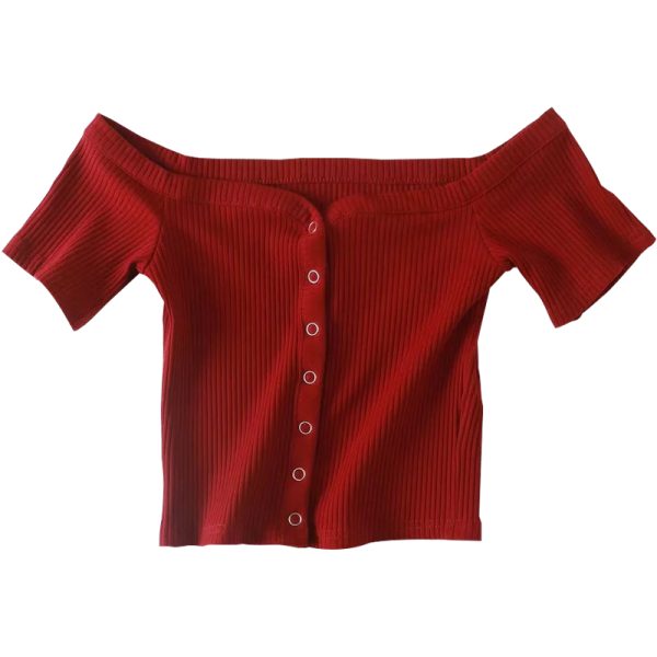 Slim Fit One-Shoulder Ribbed Crop Top T-Shirt for Women - European American Style, Short Sleeve, High Waist, Stretchy Fashion Top