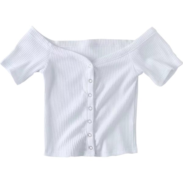 Slim Fit One-Shoulder Ribbed Crop Top T-Shirt for Women - European American Style, Short Sleeve, High Waist, Stretchy Fashion Top
