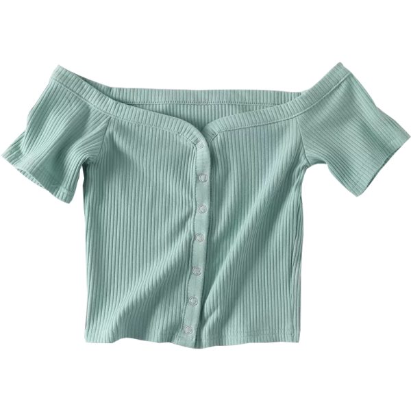 Slim Fit One-Shoulder Ribbed Crop Top T-Shirt for Women - European American Style, Short Sleeve, High Waist, Stretchy Fashion Top