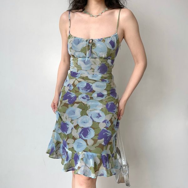 Slim Fit Ruffled Bodycon Camisole Dress - Self-Made European American Style Printed Summer Dress for Women, Y2K Fashion