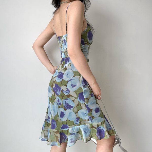 Slim Fit Ruffled Bodycon Camisole Dress - Self-Made European American Style Printed Summer Dress for Women, Y2K Fashion