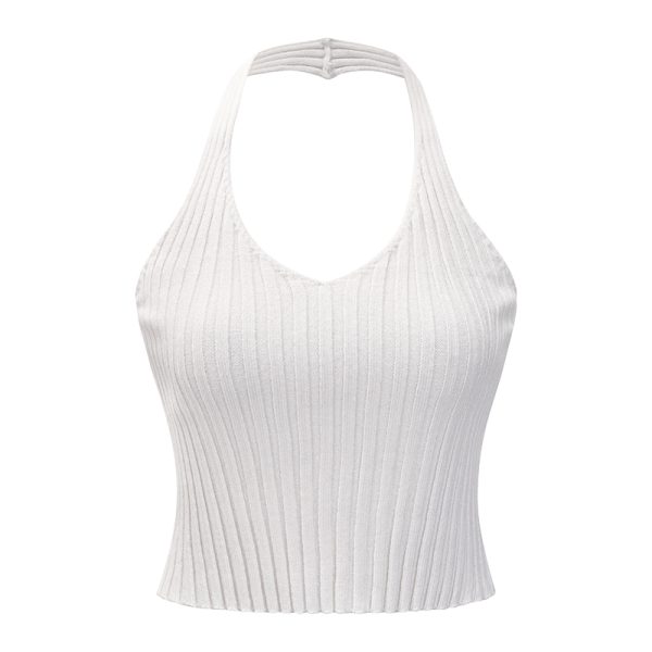 Slim-Fit Sexy V-Neck Backless Halter Knitted Vest - Women's Short Top in European & American Style, Trendy Y2K Fashion