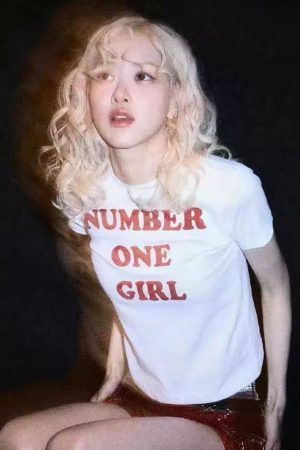 Slim-Fit Shoulder-Structured Round Neck Short Sleeve T-Shirt for Women - Park Chaeyoung's Number One Girl Inspired Design