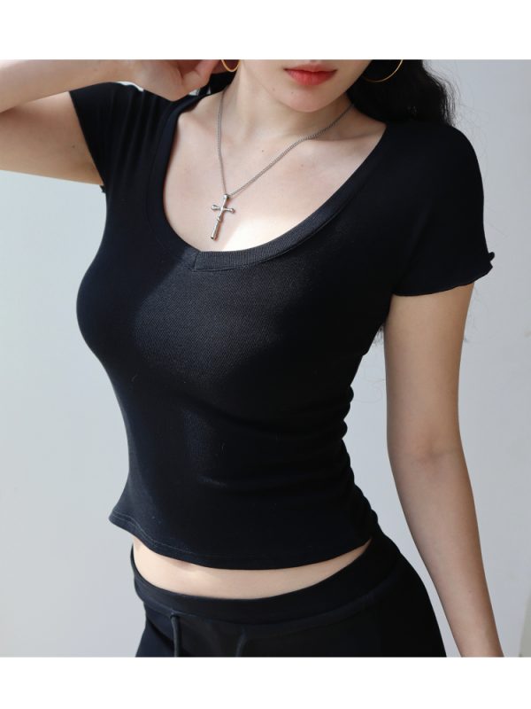 Slim Fit Soft V-Neck Short Sleeve T-Shirt for Women - Basic Stretch Top, Casual Essential, 90s Inspired Fashion