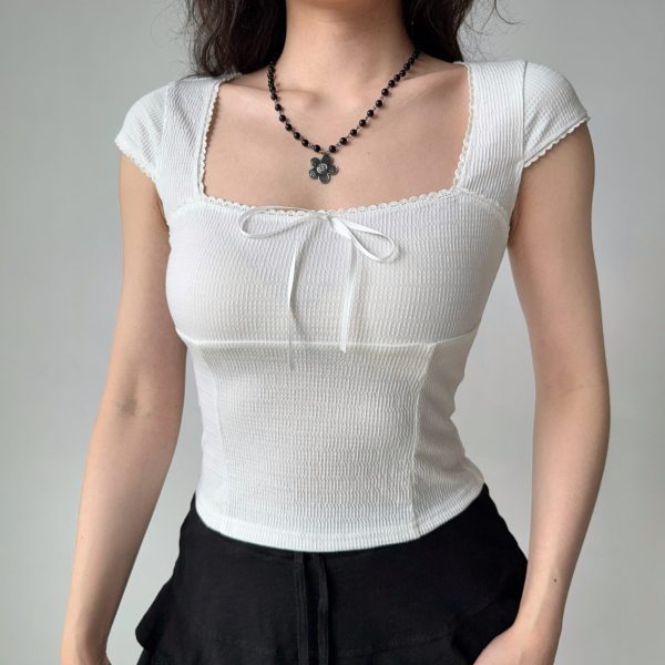 Slim-Fit Square Neck Short Sleeve T-Shirt for Women â€“ European & American Style Summer Top, Flattering Minimalist Design