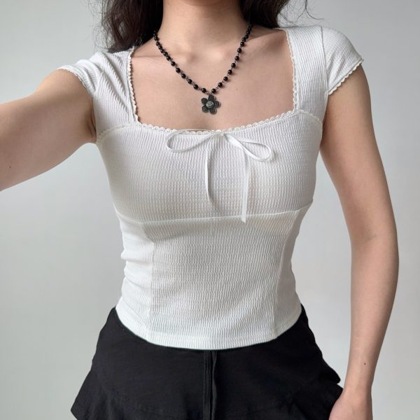 Slim-Fit Square Neck Short Sleeve T-Shirt for Women â€“ European & American Style Summer Top, Flattering Minimalist Design
